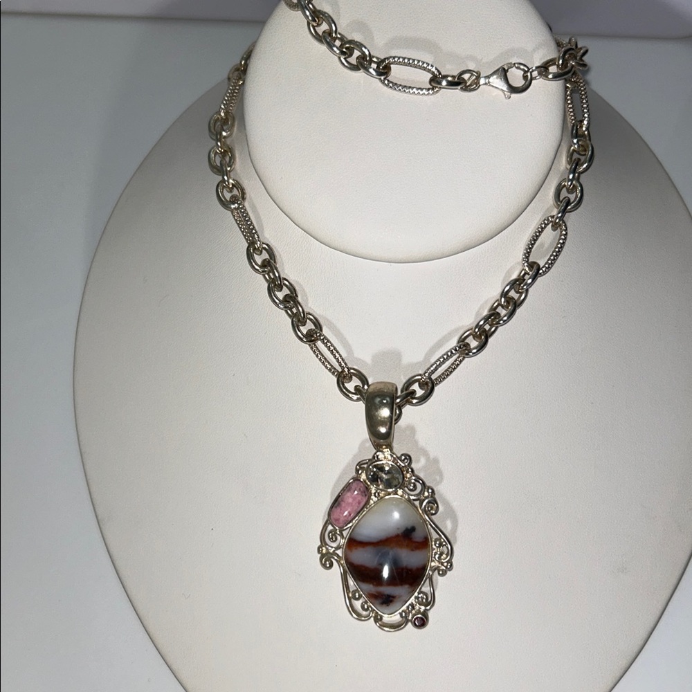 NWOT Sterling Silver Gemstone Pendant Necklace By Israeli Designer Didae